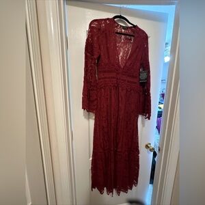 Long sleeve embroidered long vest with hook closures